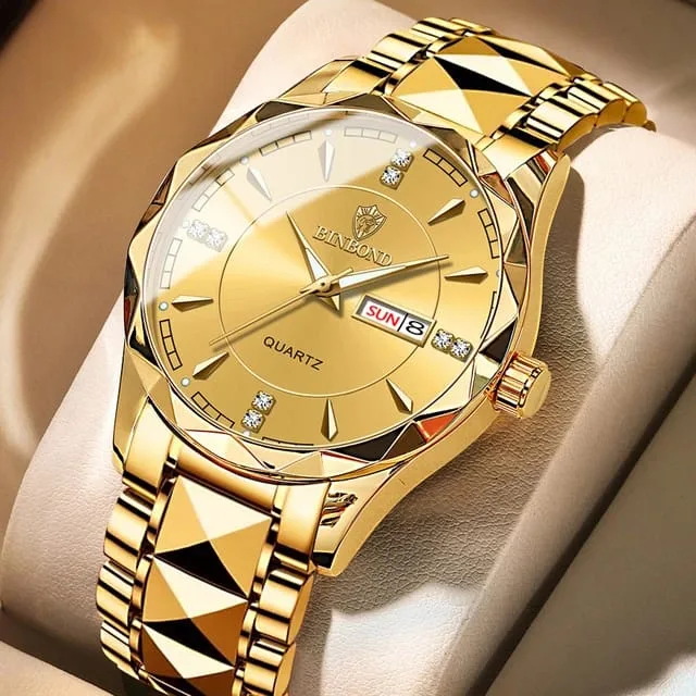 Waterproof Men Gold Quartz Watch Stainless Steel - thumb 3