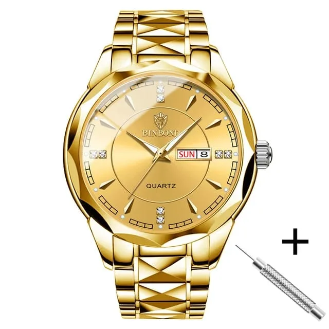 Waterproof Men Gold Quartz Watch Stainless Steel - thumb 4