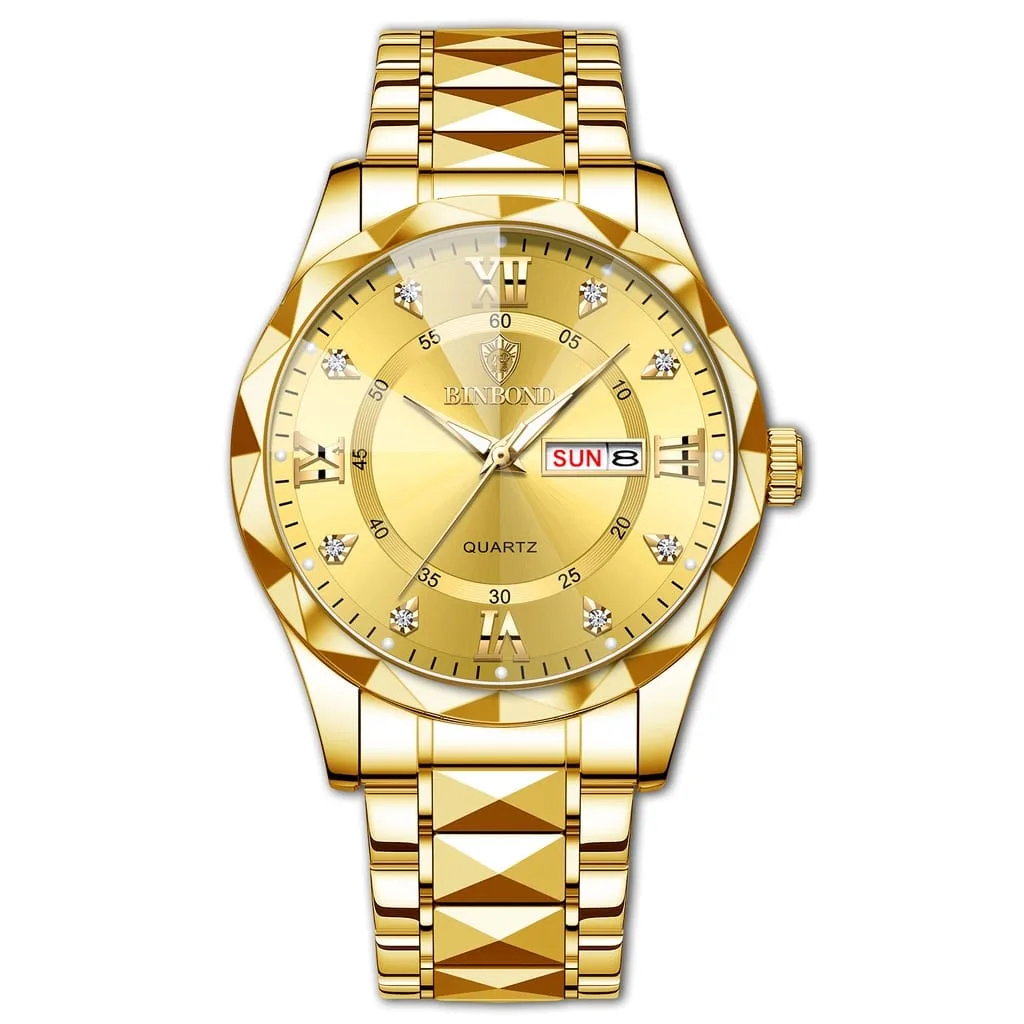 Waterproof Men Gold Quartz Watch Stainless Steel - thumb 6