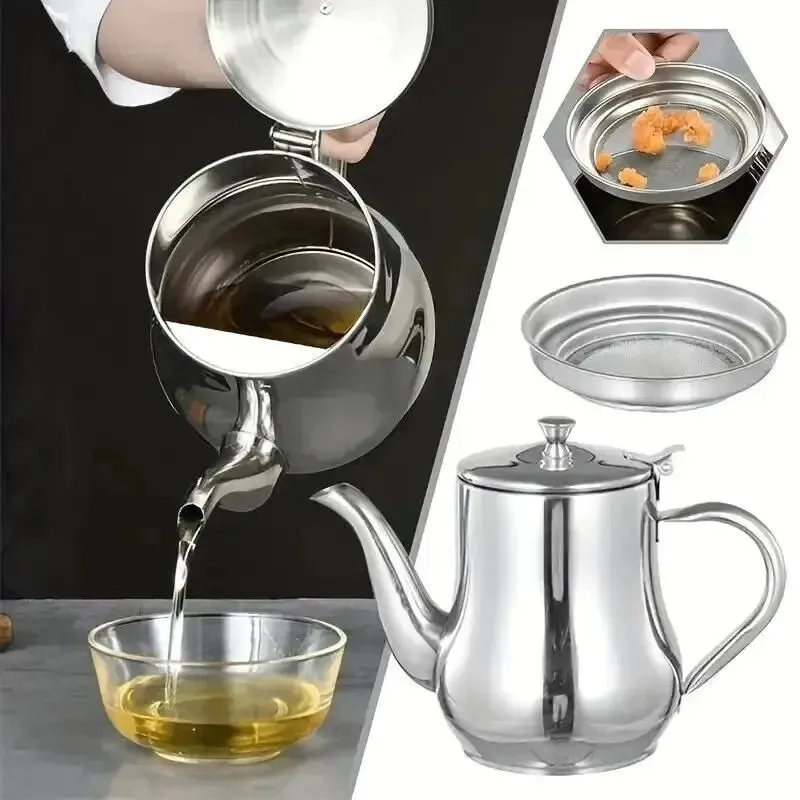 stainless steel oil pot with filter strainer - thumb 2